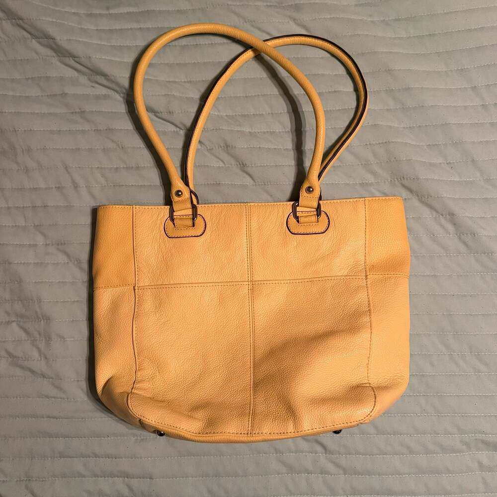 Tignanello Yellow Pebble Leather Shoulder Tote Bag